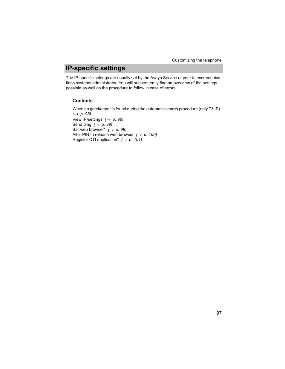 Ip-specific settings | Avaya T3 (IP) Compact User Manual | Page 97 / 137