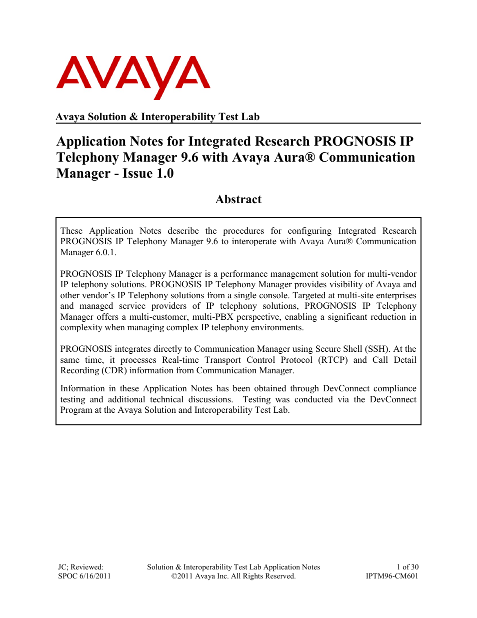 Avaya IPTM96-CM601 User Manual | 30 pages