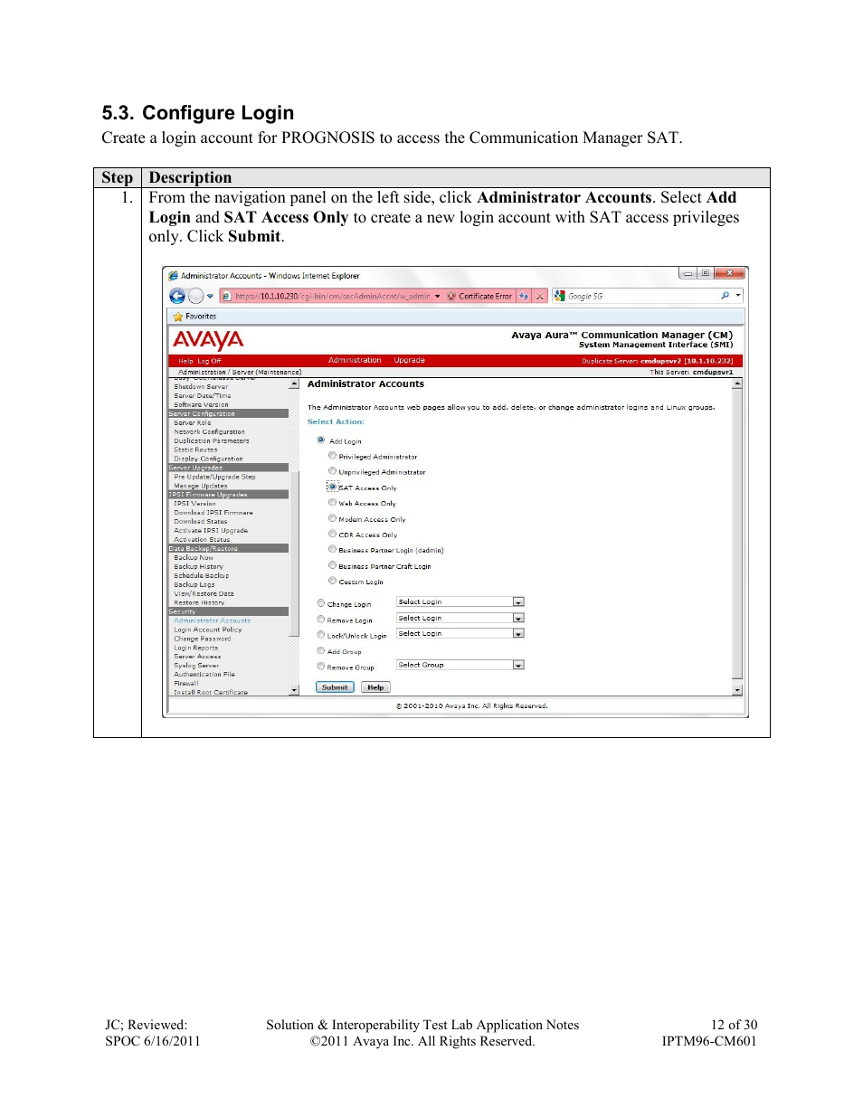 Configure login | Avaya IPTM96-CM601 User Manual | Page 12 / 30