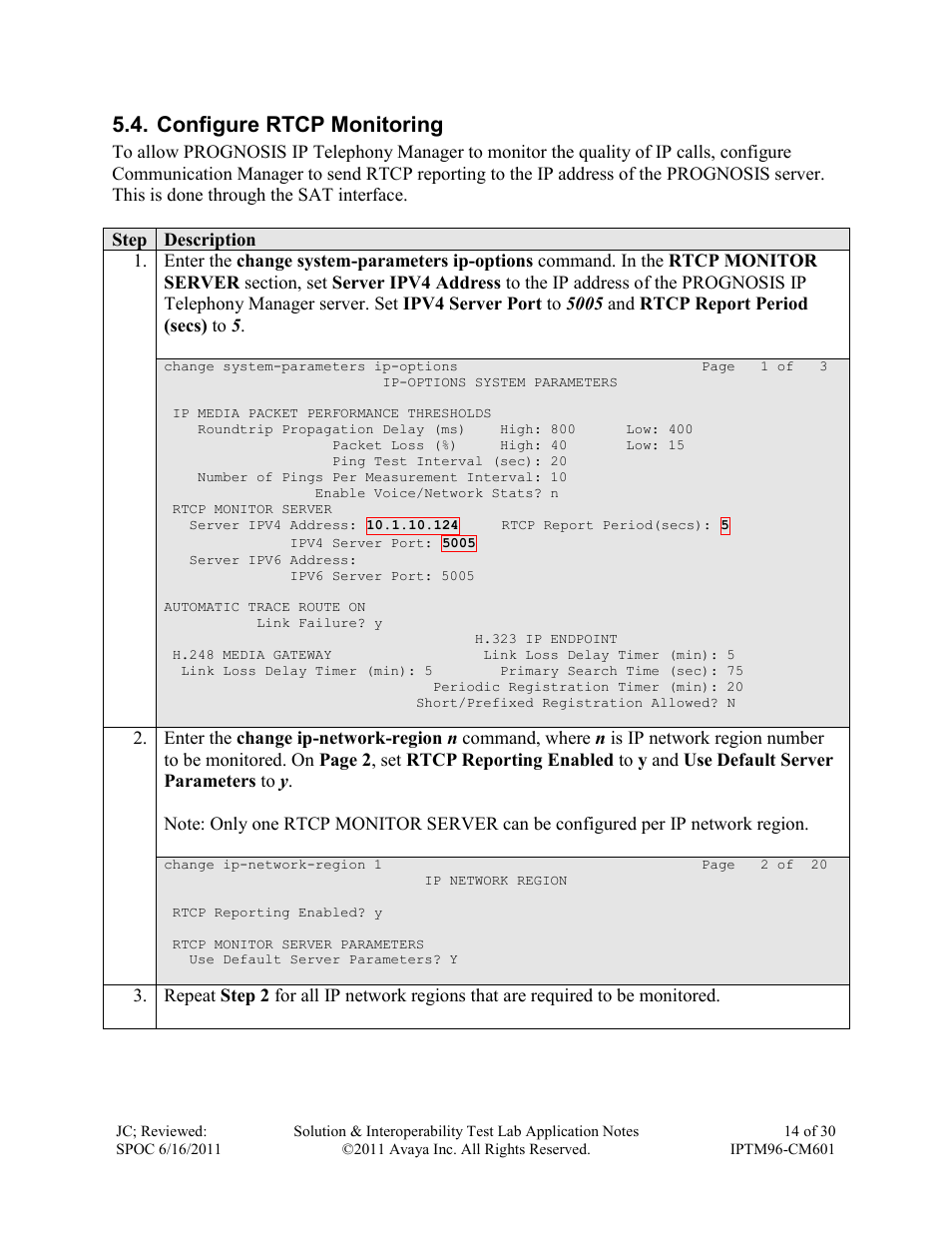 Configure rtcp monitoring | Avaya IPTM96-CM601 User Manual | Page 14 / 30