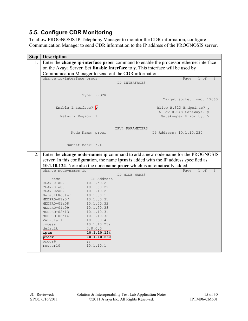 Configure cdr monitoring | Avaya IPTM96-CM601 User Manual | Page 15 / 30