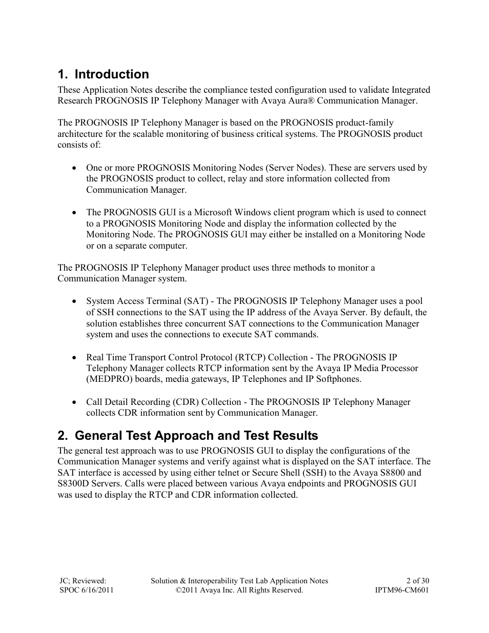Introduction, General test approach and test results | Avaya IPTM96-CM601 User Manual | Page 2 / 30