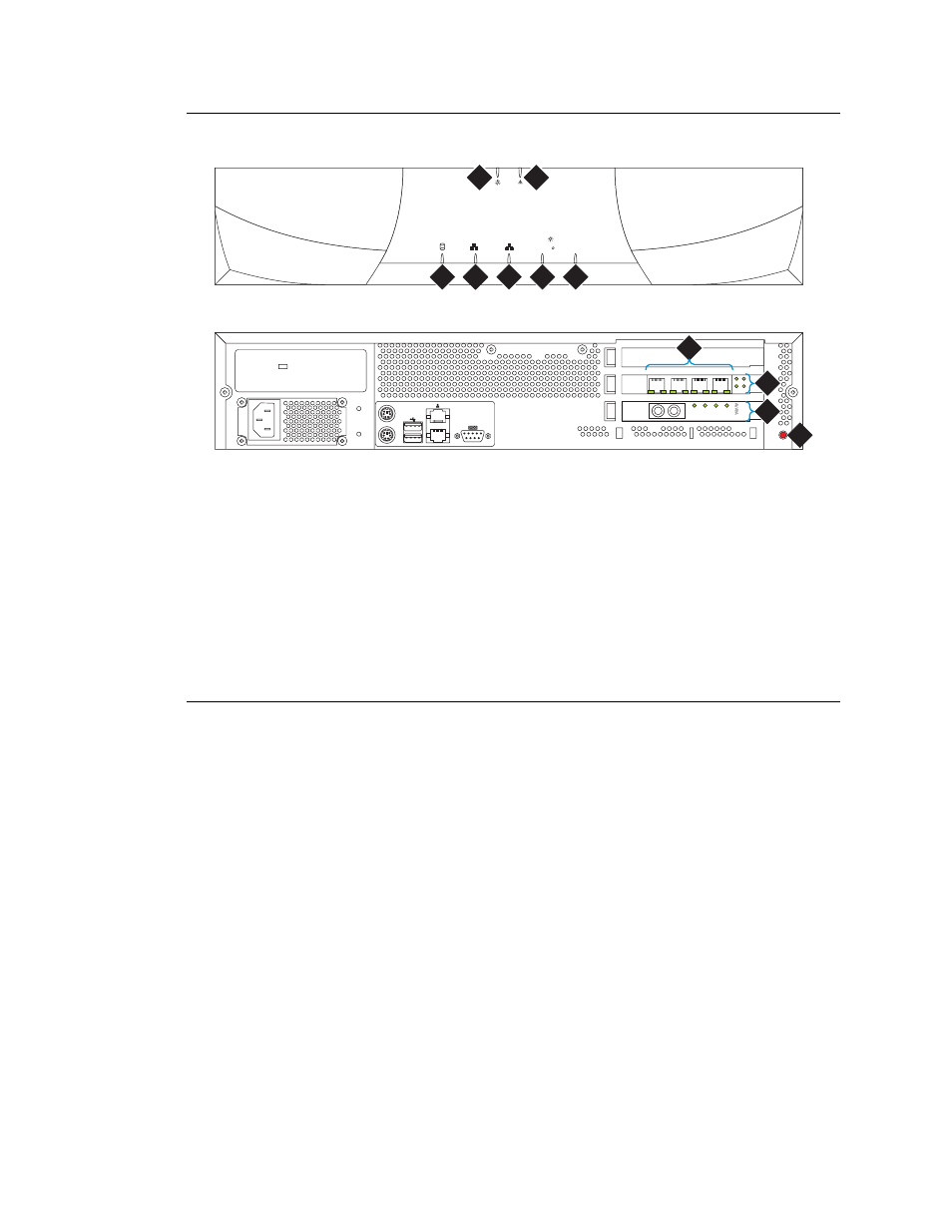 Testing the media server leds, Own in, Power | Configuration fault, Hard drive activity, Network activity (cna), Service—configuration health, Active or standby mode indicator, U2 (not defined), Leds for fiber optic duplication connectivity | Avaya S8710 User Manual | Page 72 / 96