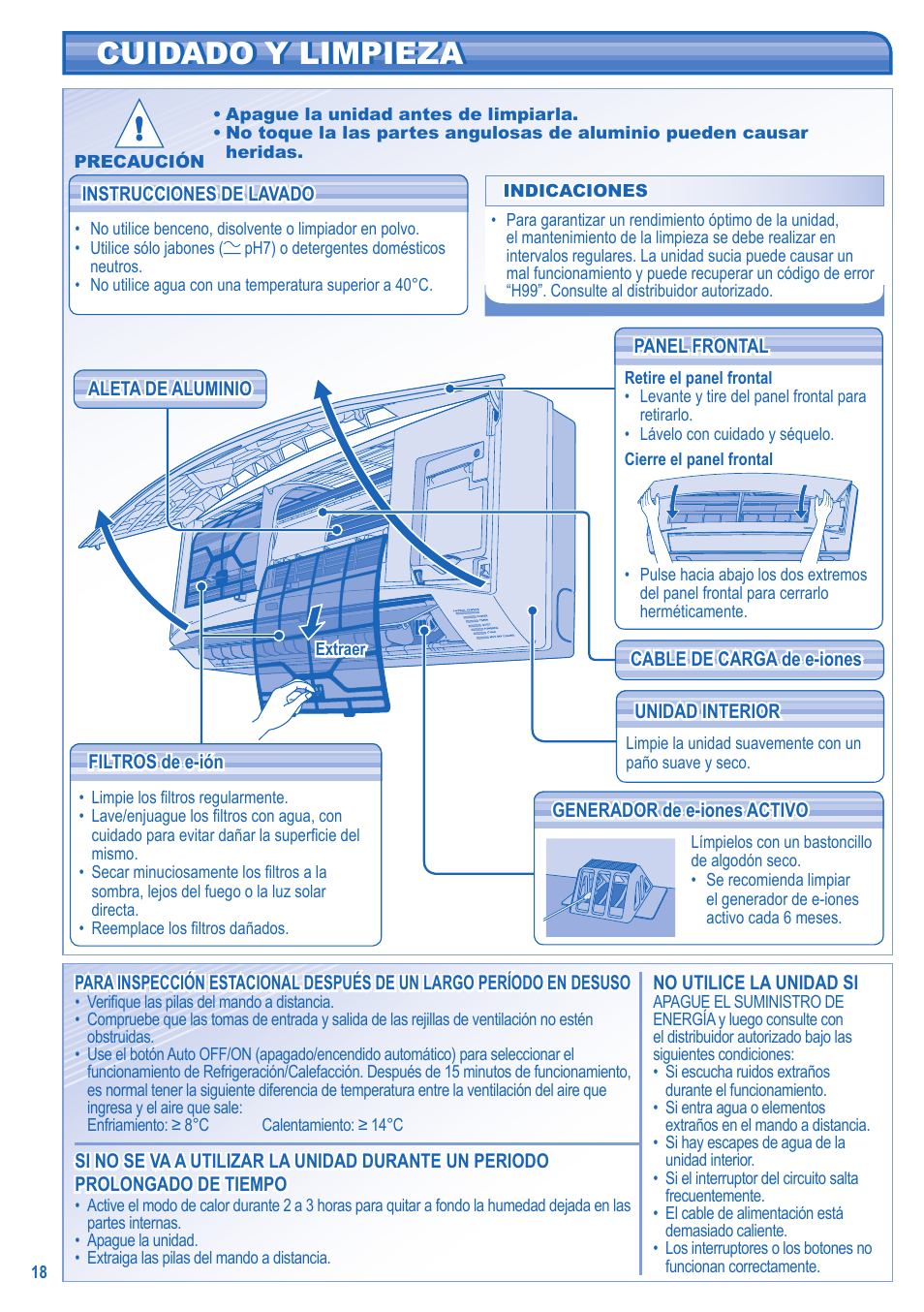 Cuidado y limpieza | Panasonic CUE15JKE3 User Manual | Page 18 / 56