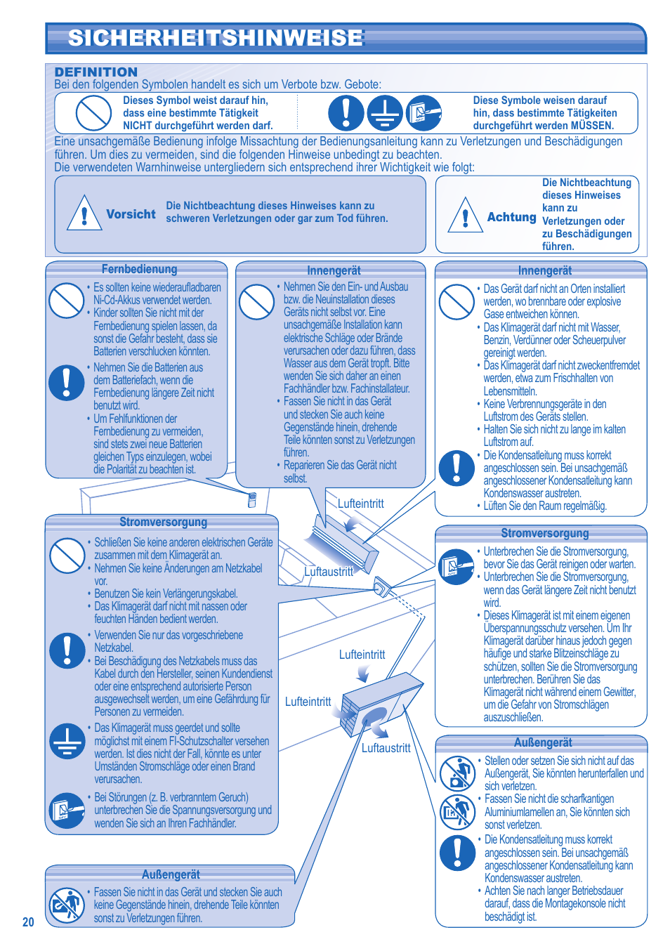 Sicherheitshinweise | Panasonic CUE15JKE3 User Manual | Page 20 / 56
