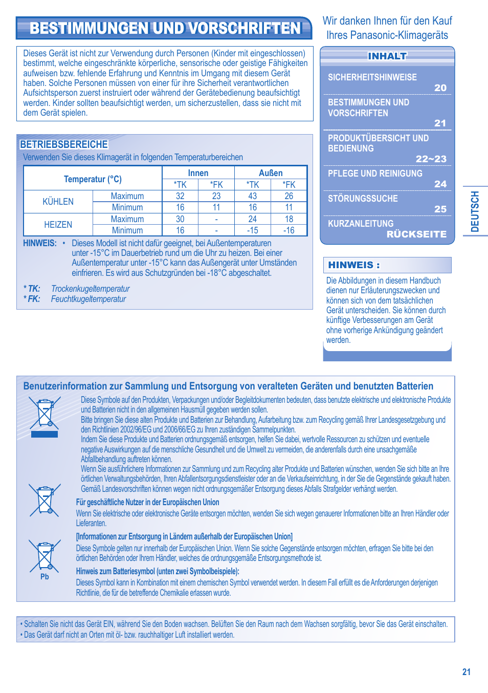 Bestimmungen und vorschriften | Panasonic CUE15JKE3 User Manual | Page 21 / 56