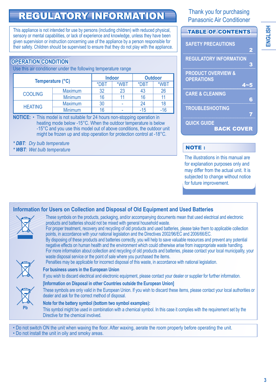 Regulatory information regulatory information | Panasonic CUE15JKE3 User Manual | Page 3 / 56