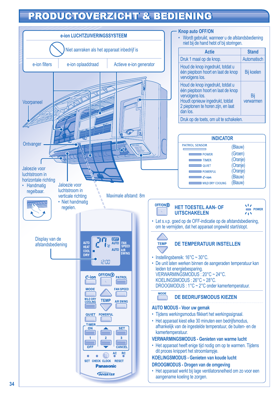 Productoverzicht & bediening | Panasonic CUE15JKE3 User Manual | Page 34 / 56