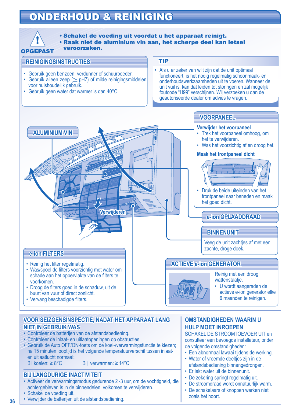 Onderhoud & reiniging | Panasonic CUE15JKE3 User Manual | Page 36 / 56