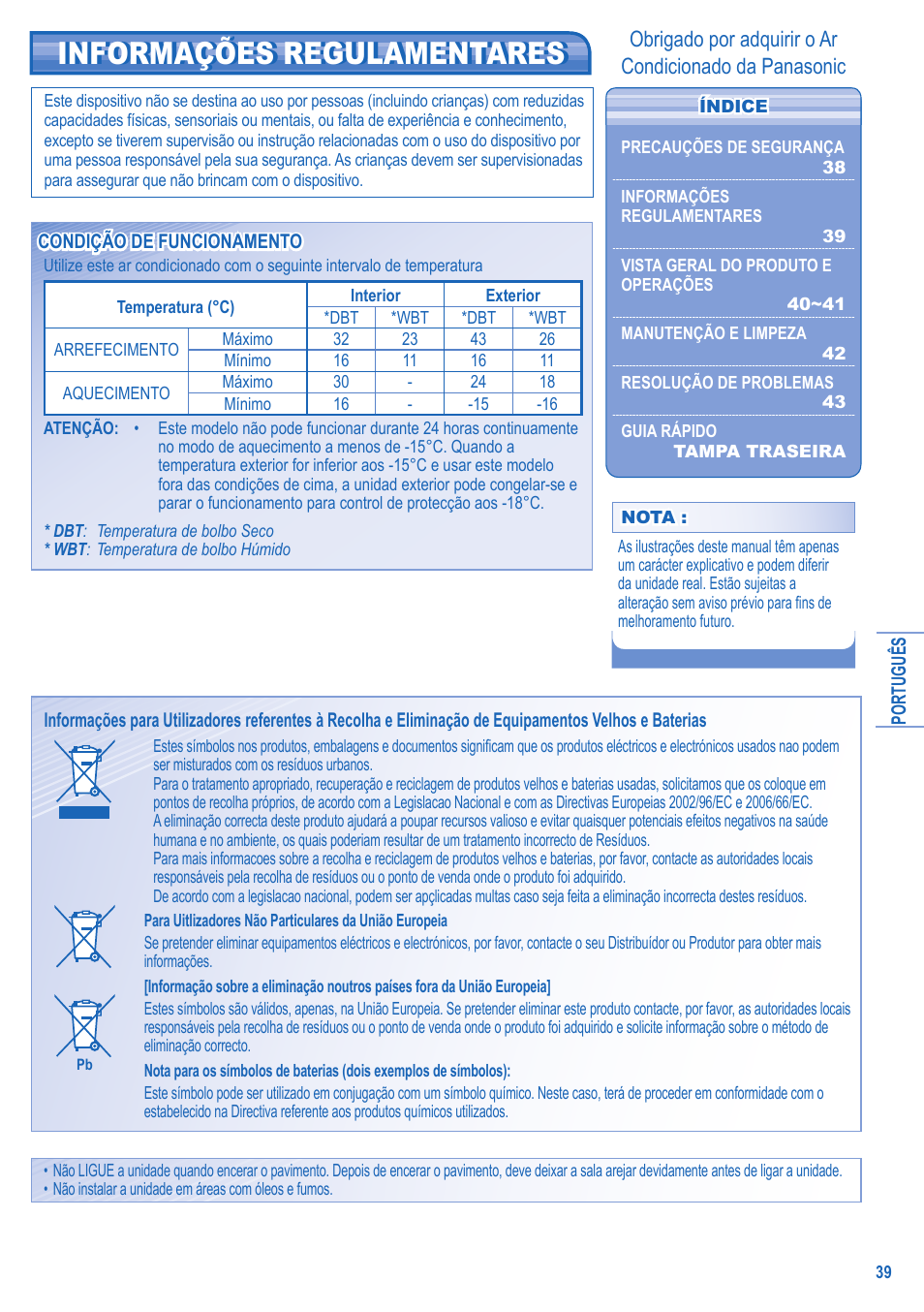 Informações regulamentares | Panasonic CUE15JKE3 User Manual | Page 39 / 56