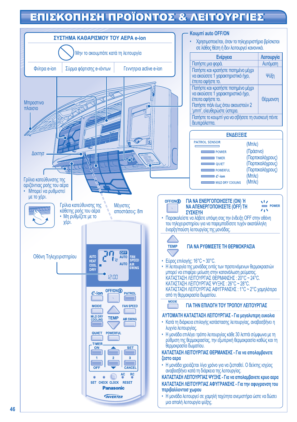 Επισκοπηση προϊοντοσ & λειτουργιεσ | Panasonic CUE15JKE3 User Manual | Page 46 / 56