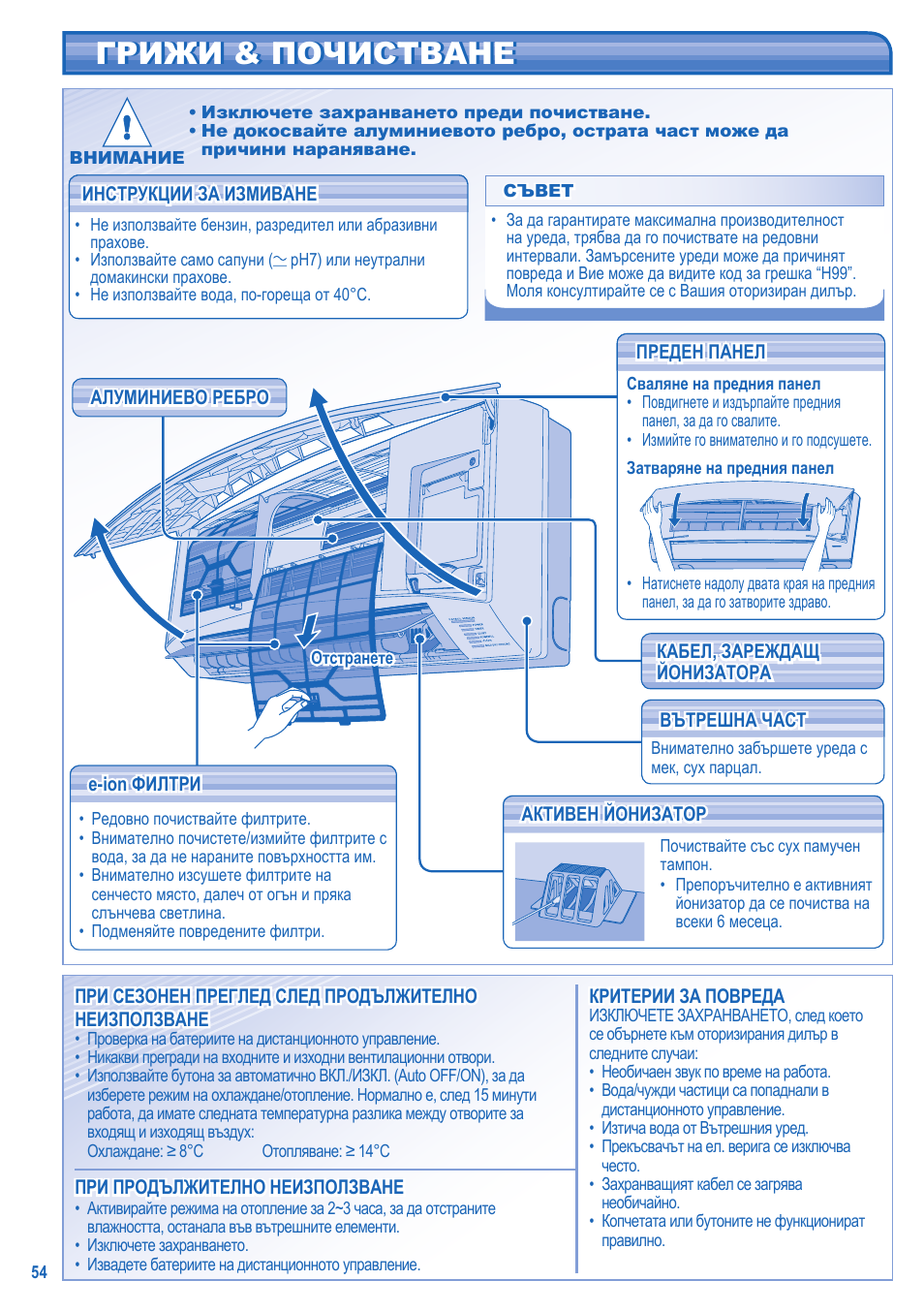 Грижи & почистване | Panasonic CUE15JKE3 User Manual | Page 54 / 56