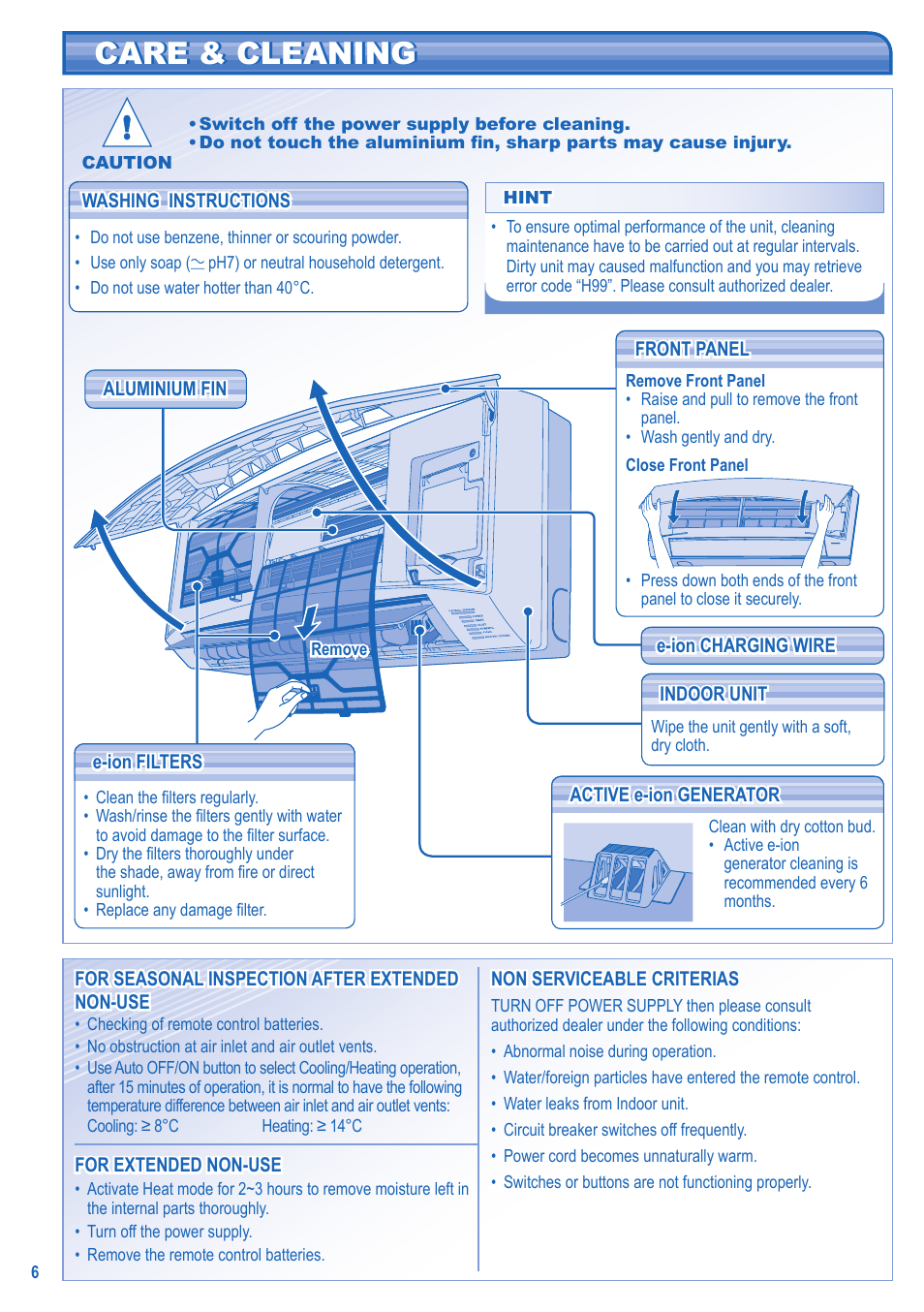 Care & cleaning | Panasonic CUE15JKE3 User Manual | Page 6 / 56
