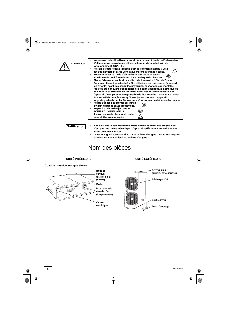 Nom des pièces | Panasonic S200PE1E8A User Manual | Page 14 / 72