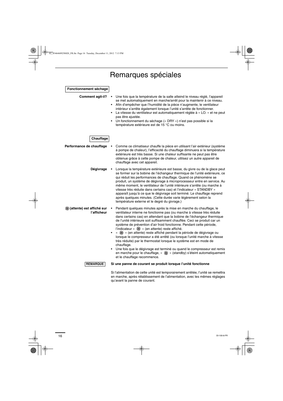 Remarques spéciales | Panasonic S200PE1E8A User Manual | Page 16 / 72