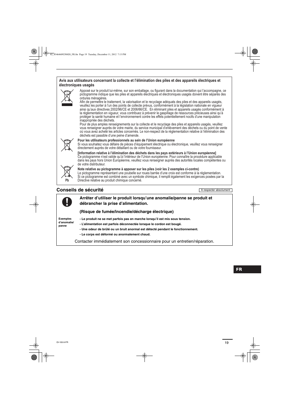 Conseils de sécurité | Panasonic S200PE1E8A User Manual | Page 19 / 72