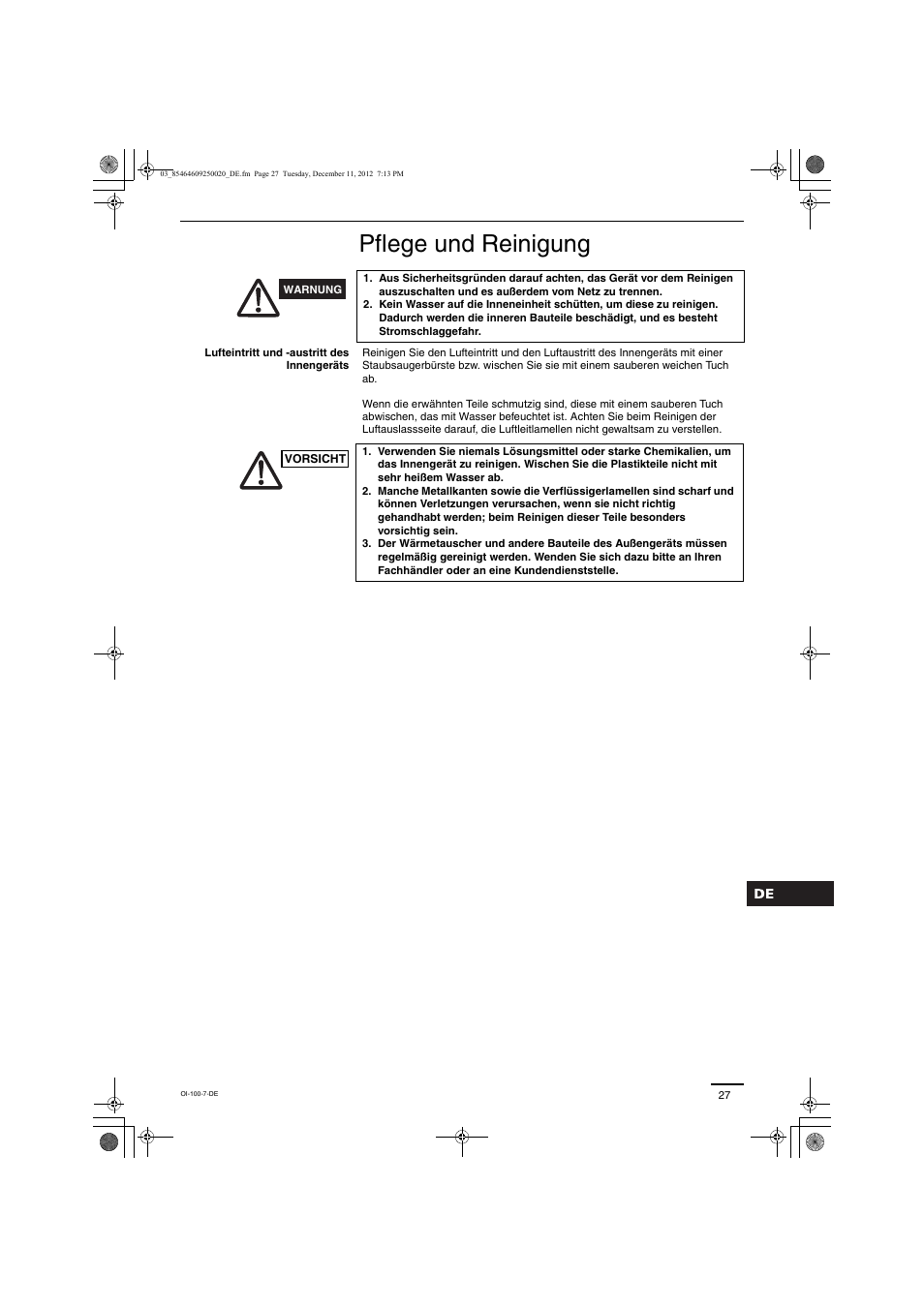 Pflege und reinigung | Panasonic S200PE1E8A User Manual | Page 27 / 72