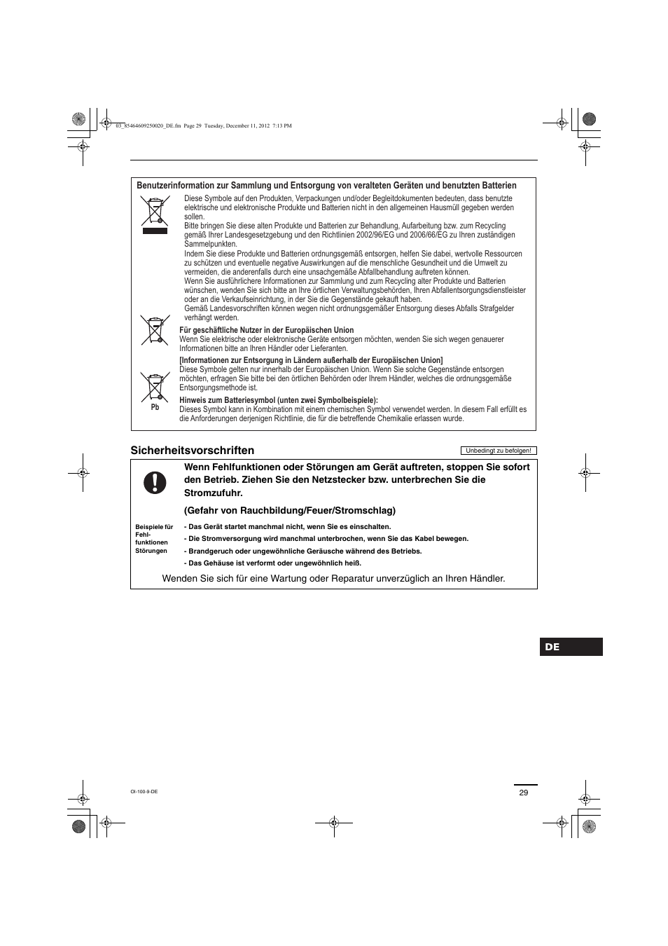Sicherheitsvorschriften | Panasonic S200PE1E8A User Manual | Page 29 / 72