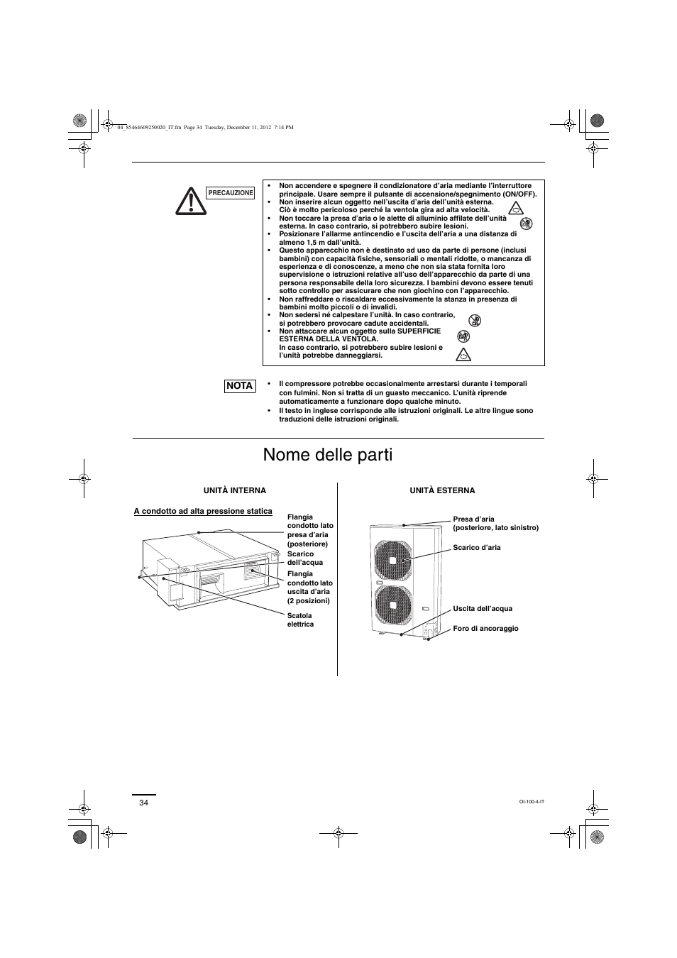 Nome delle parti | Panasonic S200PE1E8A User Manual | Page 34 / 72