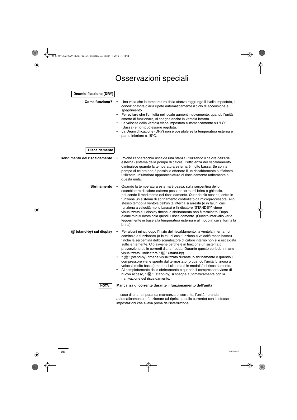 Osservazioni speciali | Panasonic S200PE1E8A User Manual | Page 36 / 72