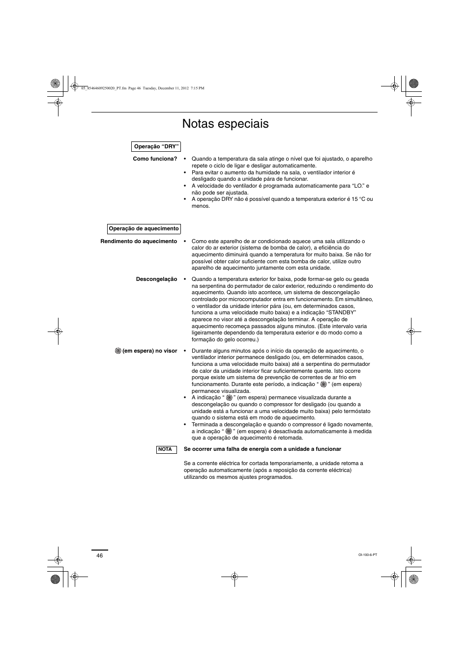 Notas especiais | Panasonic S200PE1E8A User Manual | Page 46 / 72