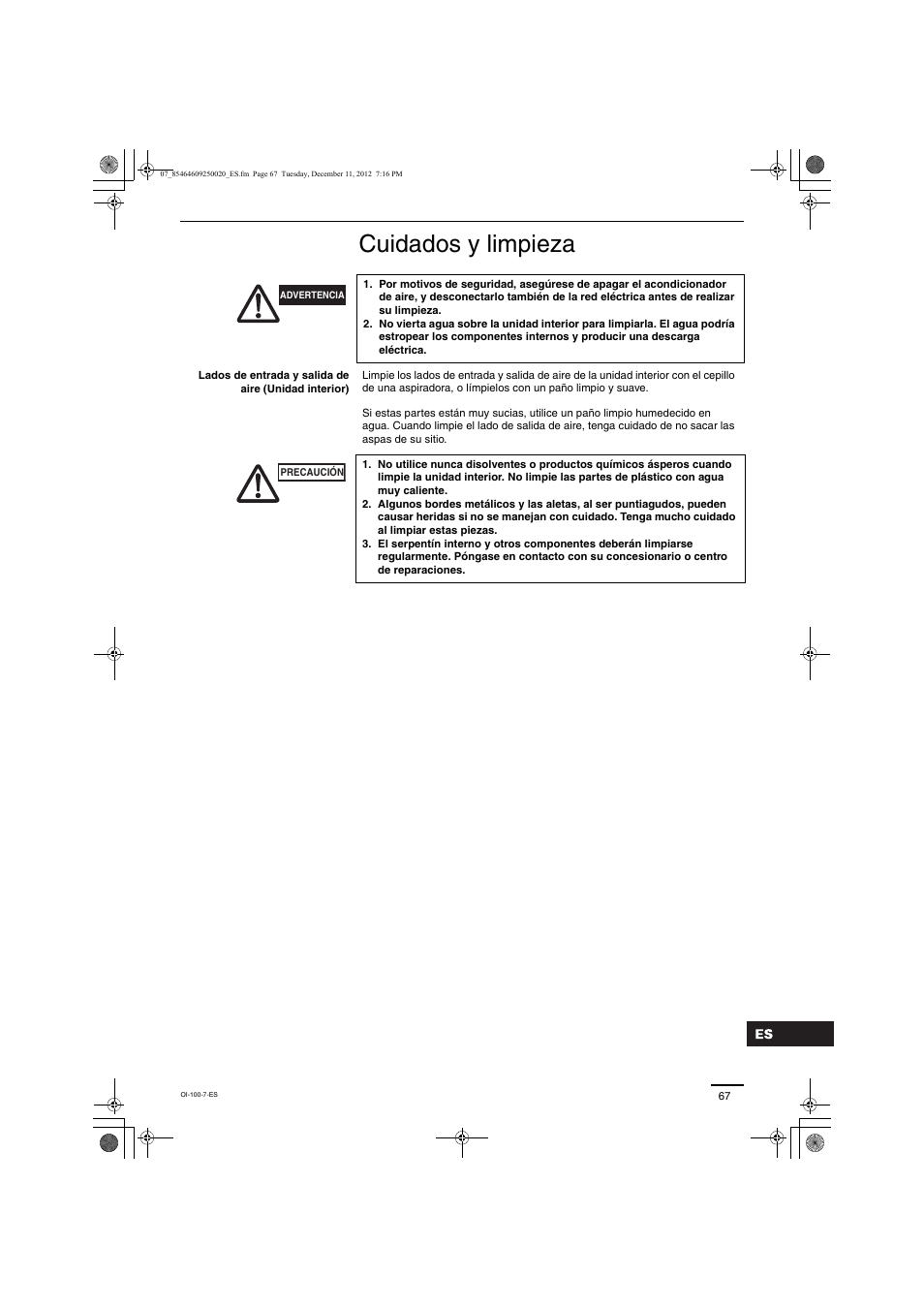 Cuidados y limpieza | Panasonic S200PE1E8A User Manual | Page 67 / 72