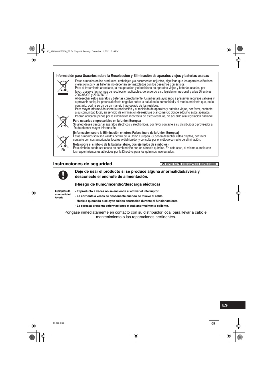 Instrucciones de seguridad | Panasonic S200PE1E8A User Manual | Page 69 / 72