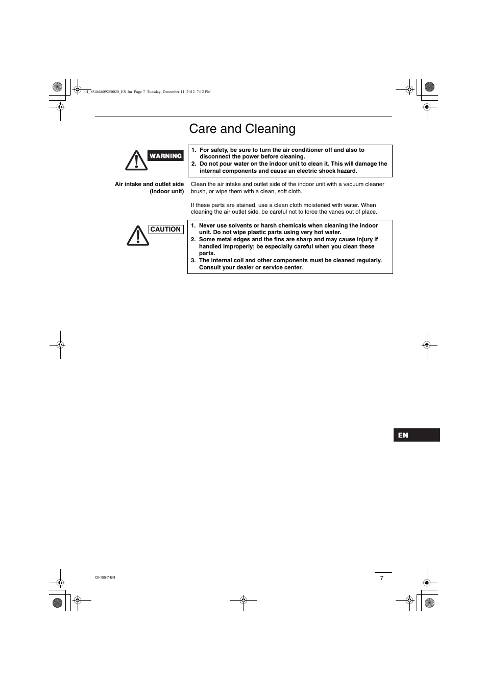 Care and cleaning | Panasonic S200PE1E8A User Manual | Page 7 / 72