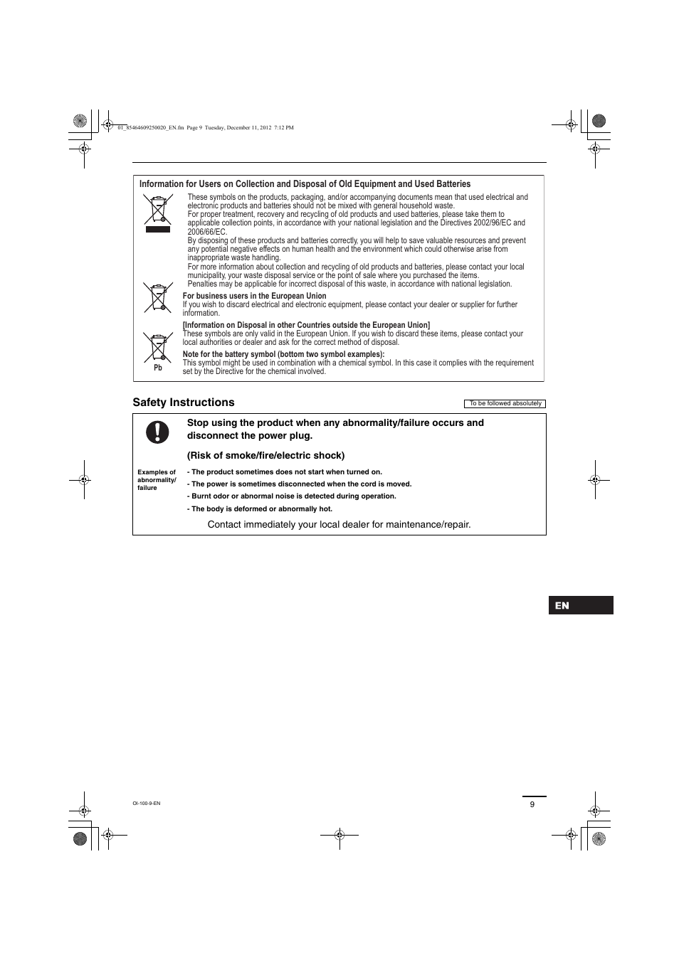 Safety instructions | Panasonic S200PE1E8A User Manual | Page 9 / 72