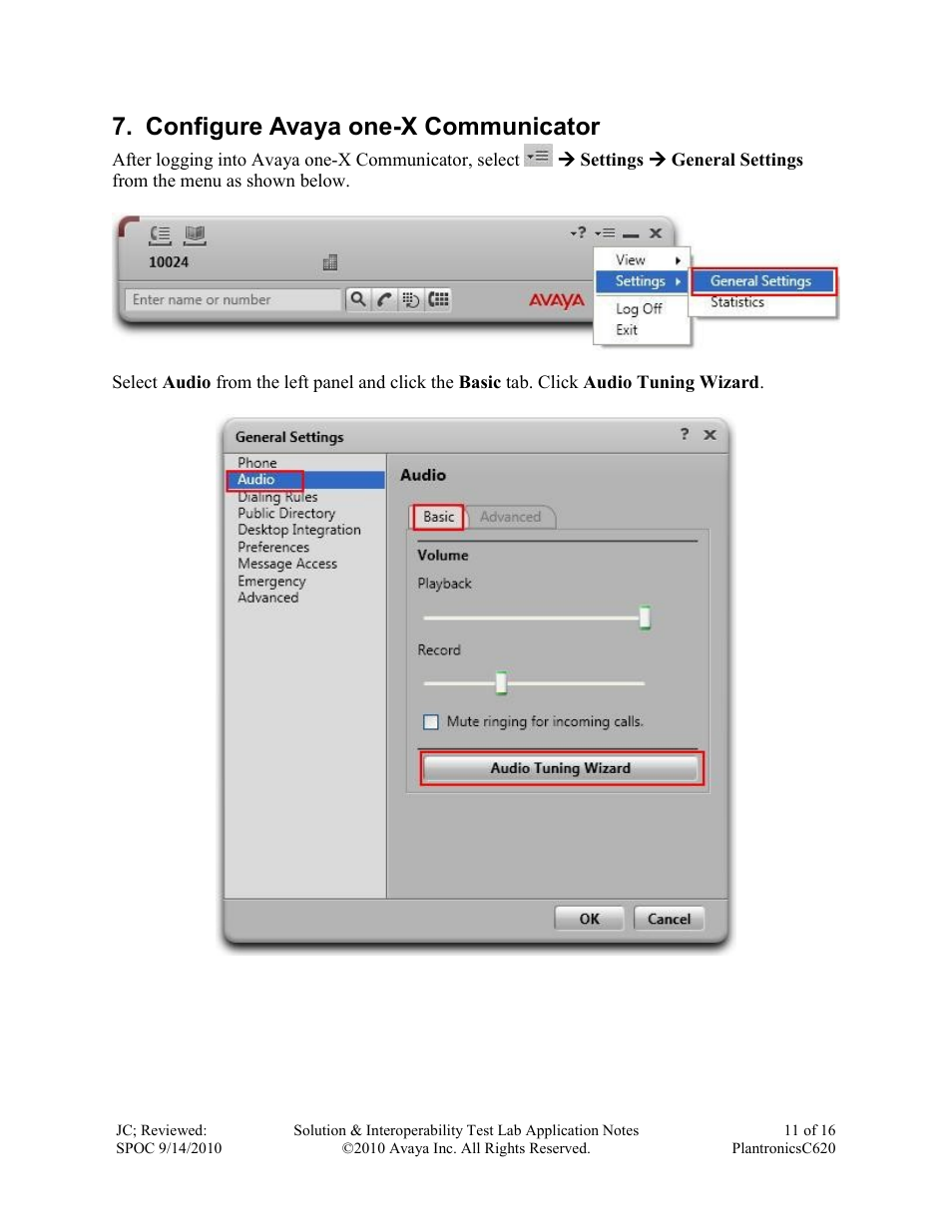 Configure avaya one-x communicator | Avaya PLANTRONICS C620 User Manual | Page 11 / 16