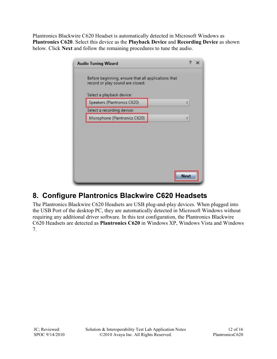 Configure plantronics blackwire c620 headsets | Avaya PLANTRONICS C620 User Manual | Page 12 / 16