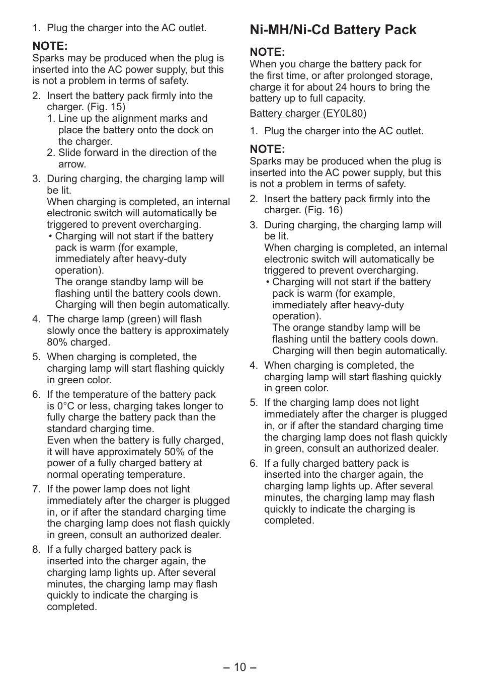 Ni-mh/ni-cd battery pack | Panasonic EY3641 User Manual | Page 10 / 104