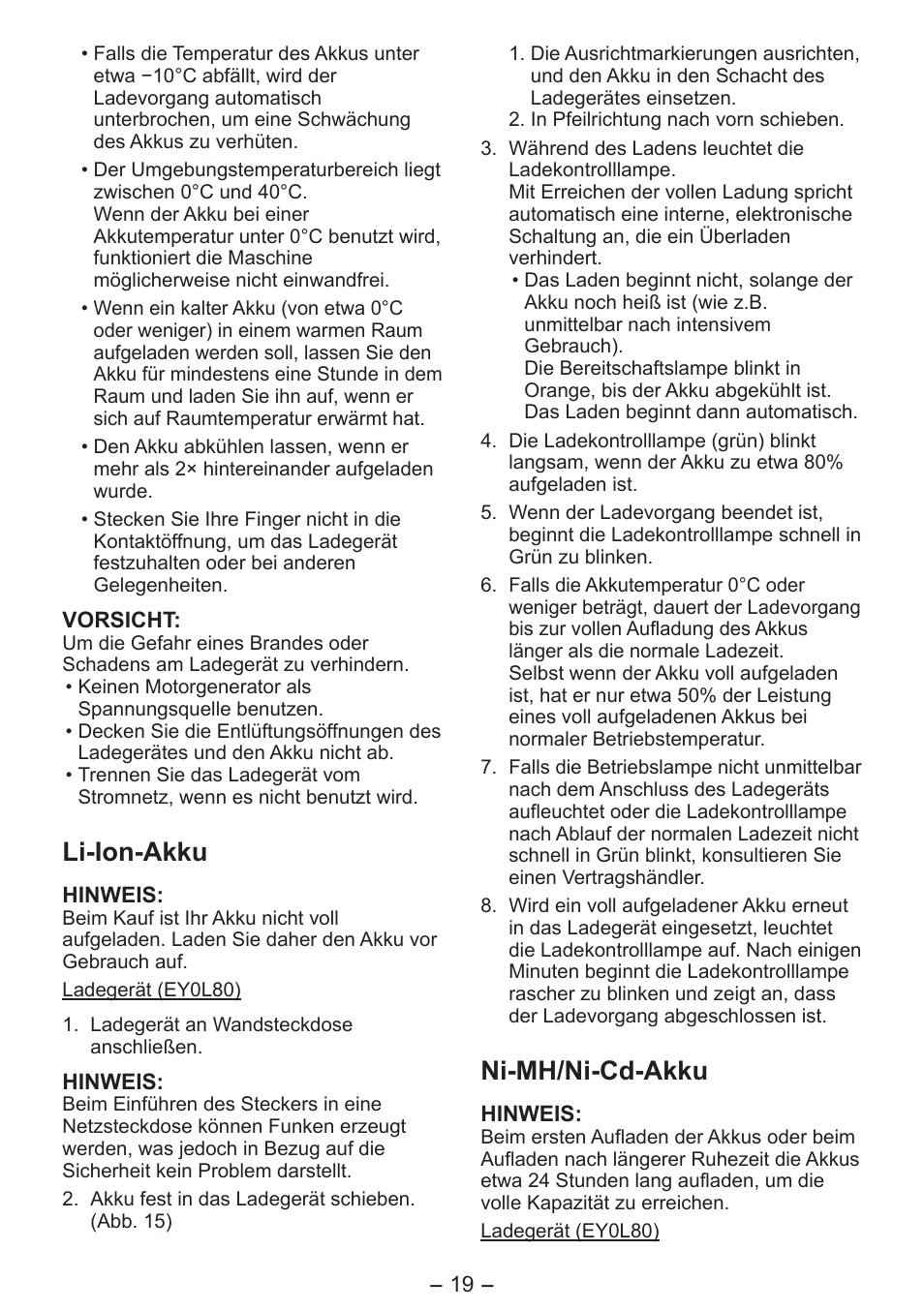 Li-ion-akku, Ni-mh/ni-cd-akku | Panasonic EY3641 User Manual | Page 19 / 104