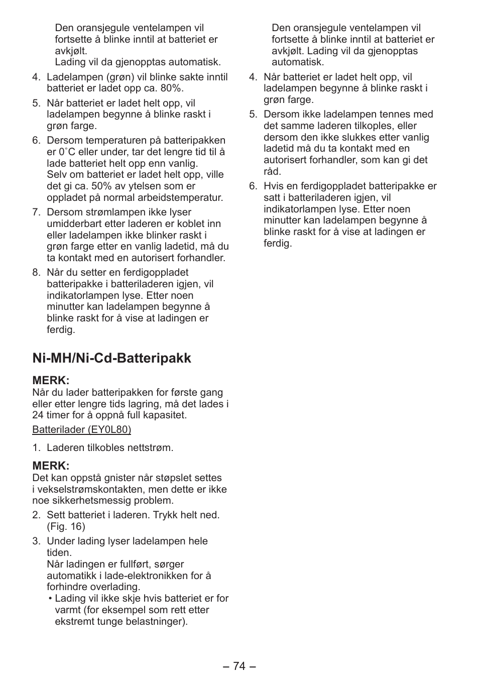 Ni-mh/ni-cd-batteripakk | Panasonic EY3641 User Manual | Page 74 / 104