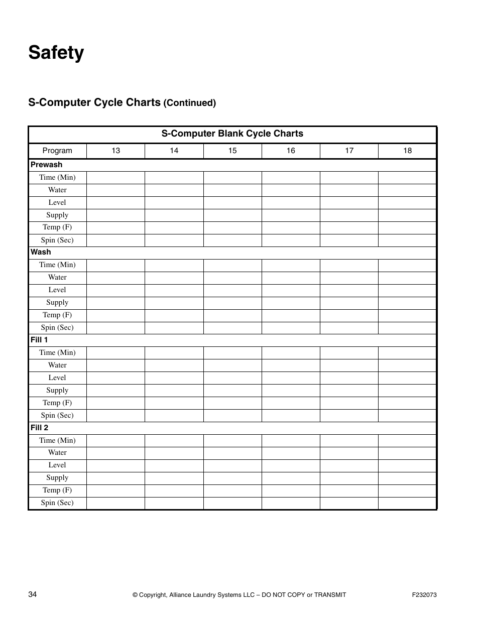 Safety, S-computer cycle charts | Alliance Laundry Systems UC80PN User Manual | Page 36 / 84