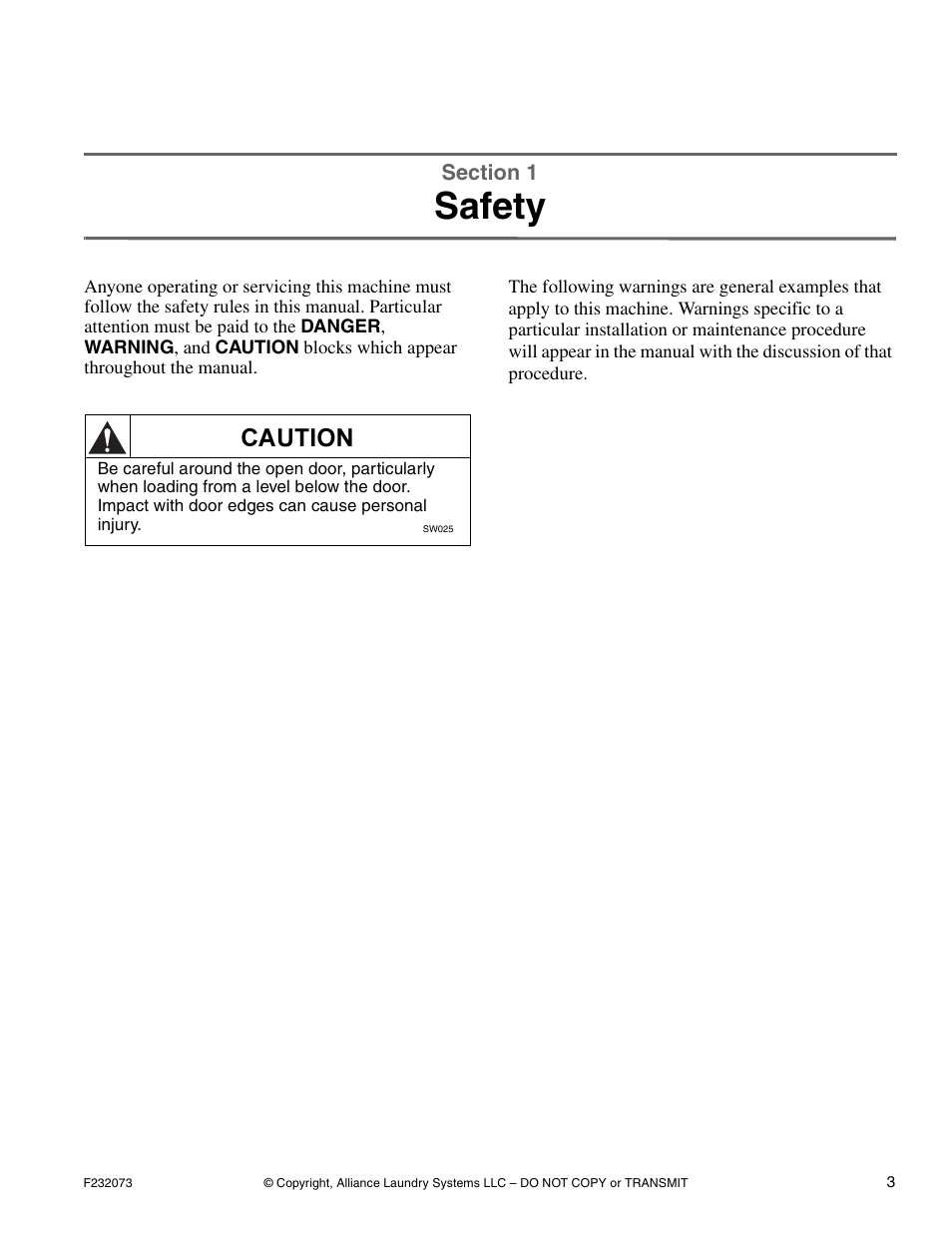 Safety | Alliance Laundry Systems UC80PN User Manual | Page 5 / 84