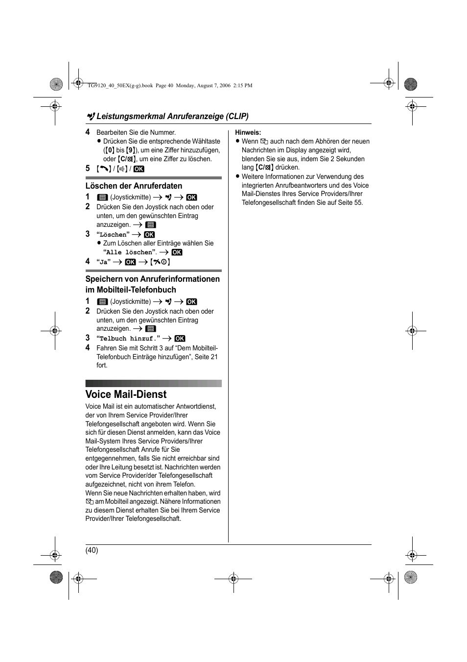 Voice mail-dienst | Panasonic KXTG9150EX User Manual | Page 112 / 224