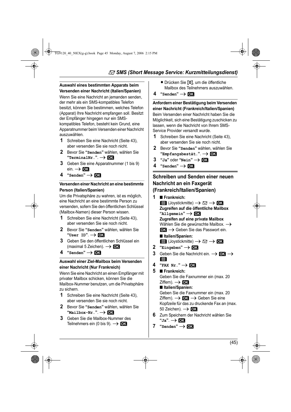 Ax (seite 45), Seite 45) | Panasonic KXTG9150EX User Manual | Page 117 / 224