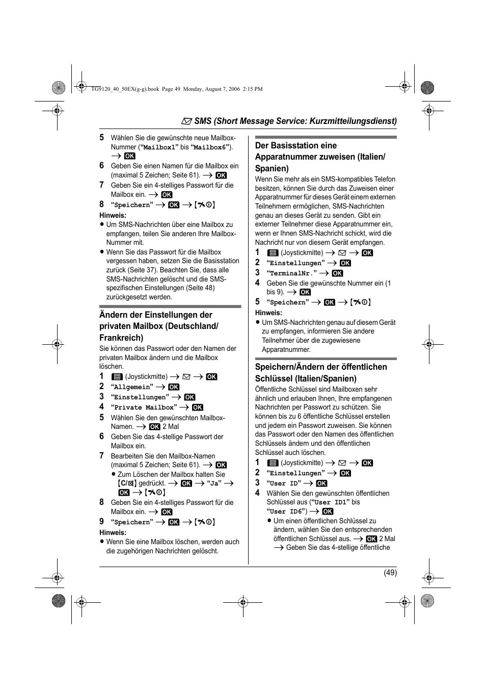 Seite 49, Seite 49) | Panasonic KXTG9150EX User Manual | Page 121 / 224