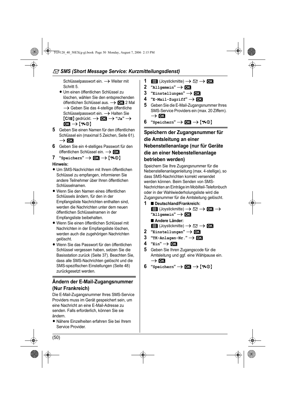 Seite 50), Seite 50 | Panasonic KXTG9150EX User Manual | Page 122 / 224