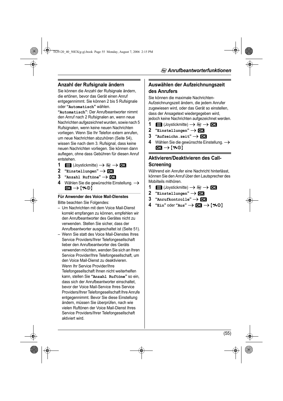 Seite 55 | Panasonic KXTG9150EX User Manual | Page 127 / 224