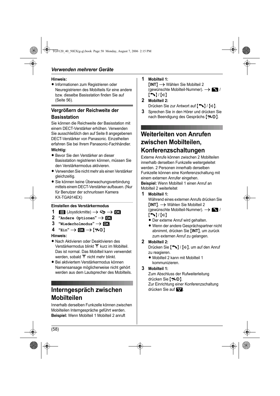 Interngespräch zwischen mobilteilen | Panasonic KXTG9150EX User Manual | Page 130 / 224