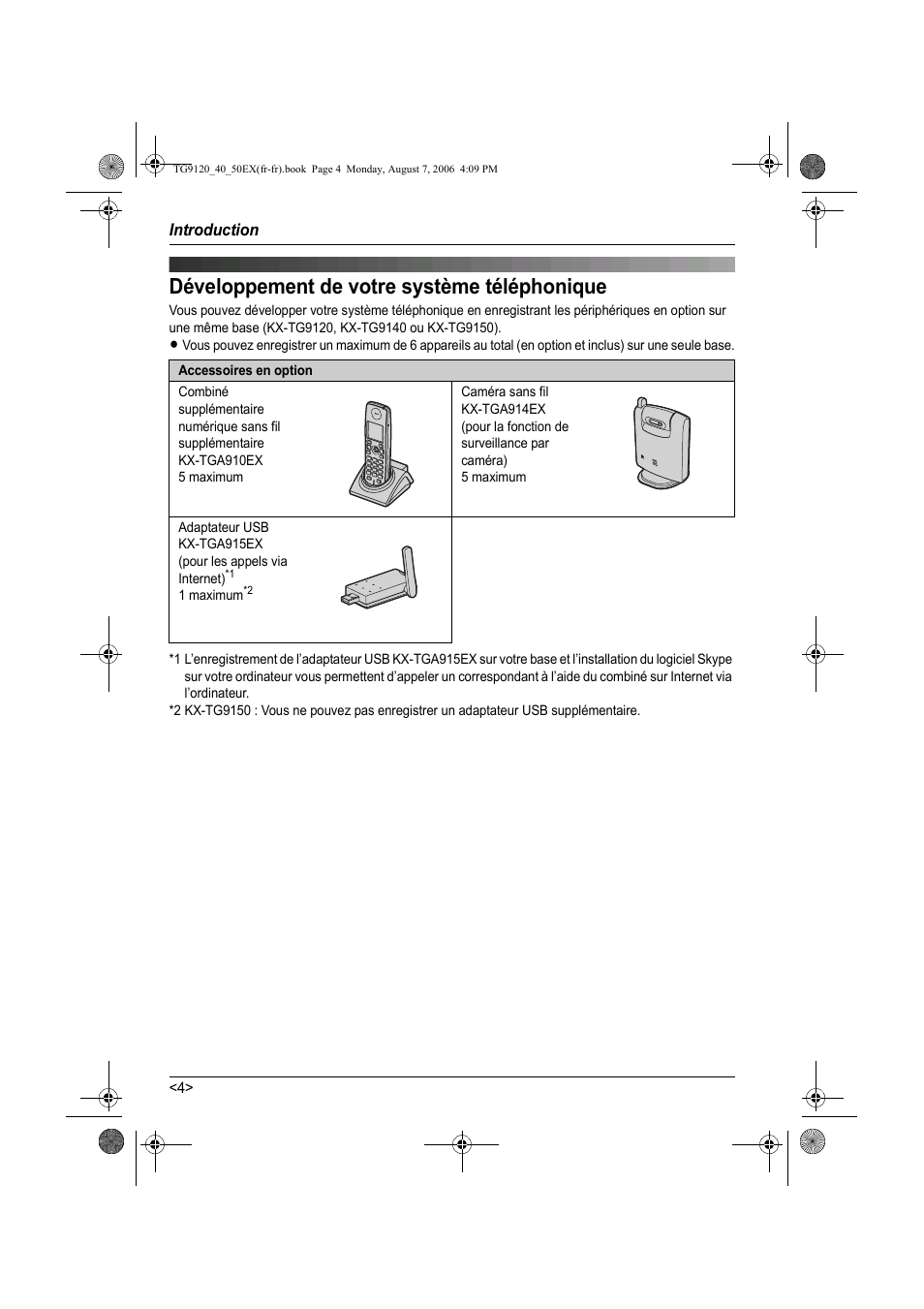 Introduction, Développement de votre système téléphonique | Panasonic KXTG9150EX User Manual | Page 152 / 224