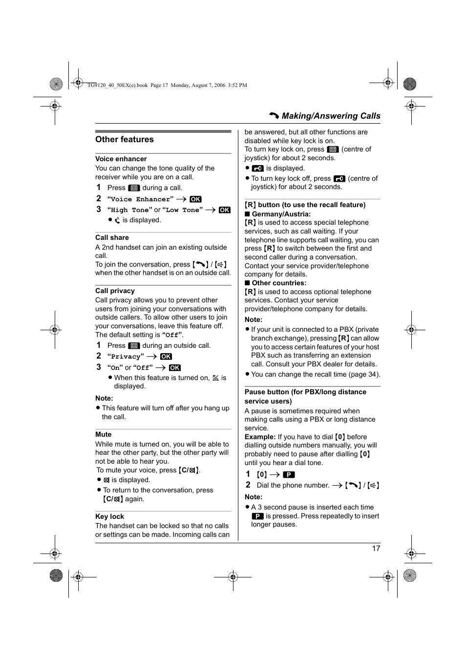 Panasonic KXTG9150EX User Manual | Page 17 / 224