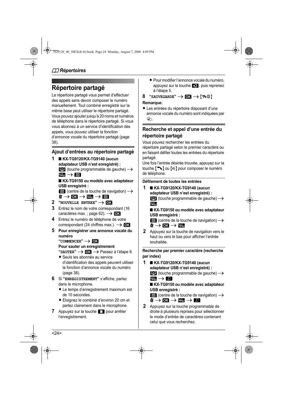 Répertoire partagé | Panasonic KXTG9150EX User Manual | Page 172 / 224