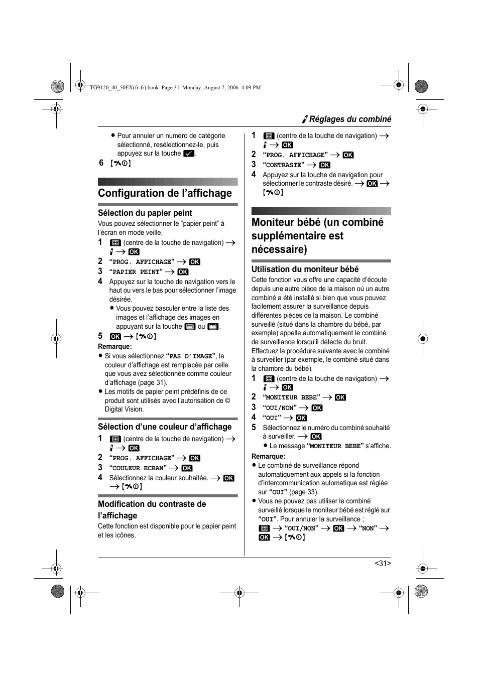 Configuration de l’affichage | Panasonic KXTG9150EX User Manual | Page 179 / 224