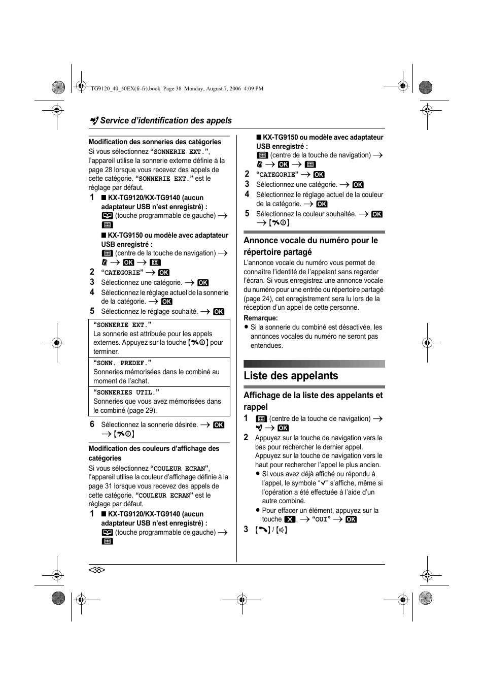 Liste des appelants | Panasonic KXTG9150EX User Manual | Page 186 / 224