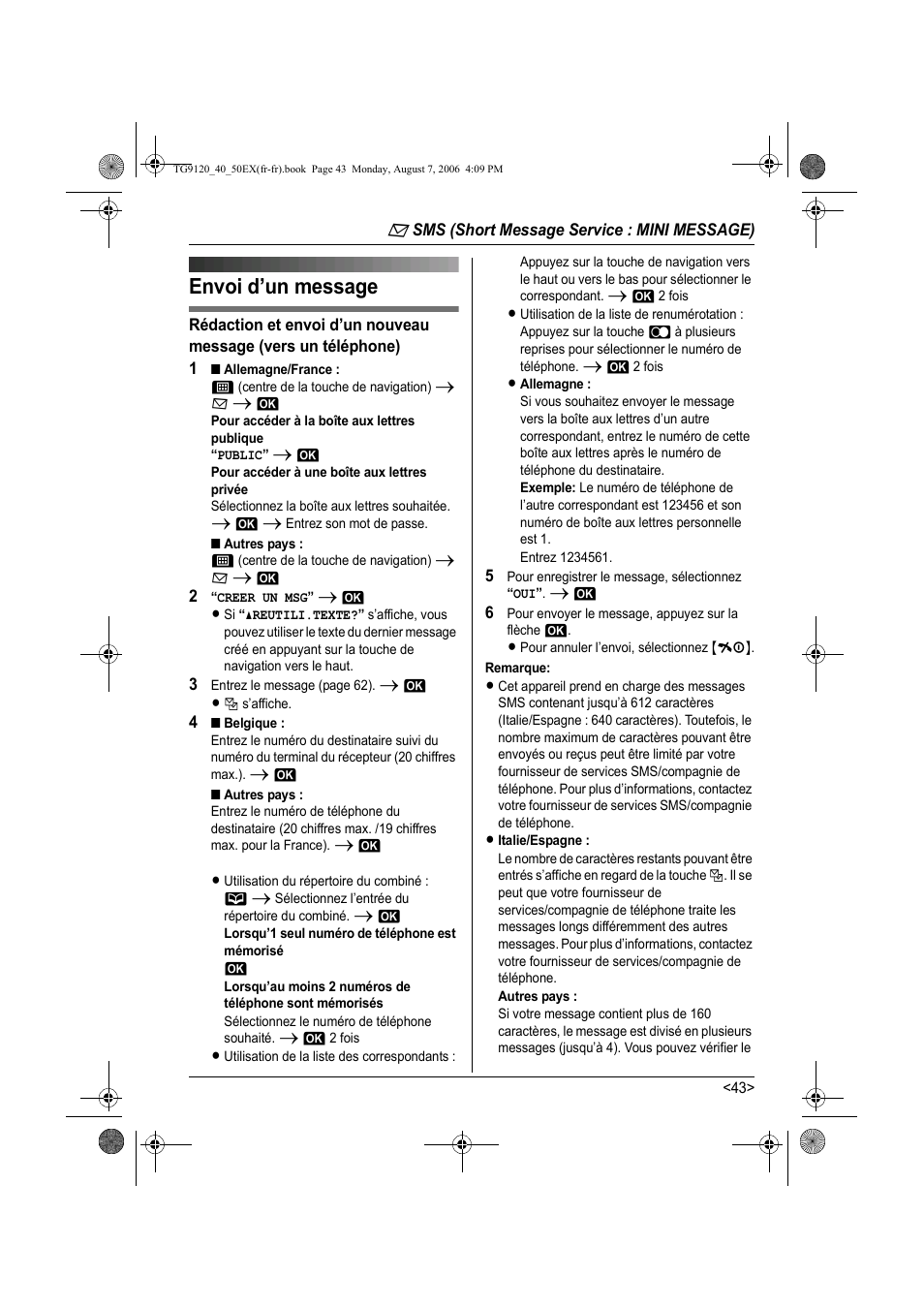 Envoi d’un message | Panasonic KXTG9150EX User Manual | Page 191 / 224