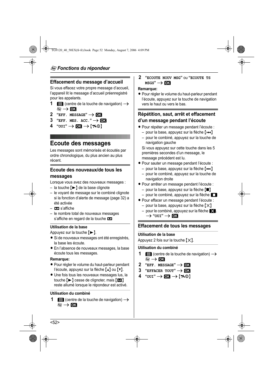 Ecoute des messages | Panasonic KXTG9150EX User Manual | Page 200 / 224