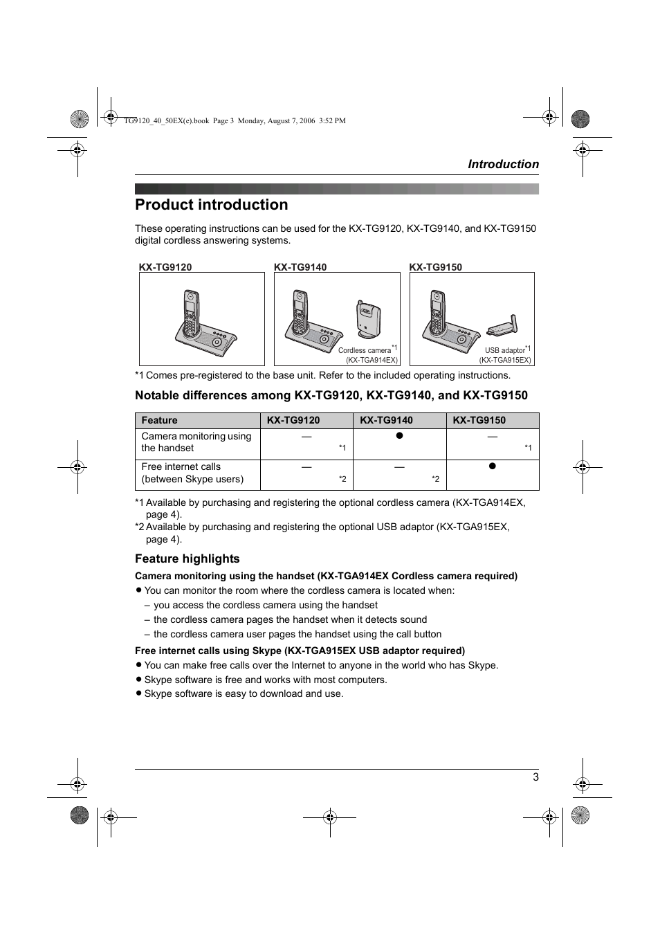 Product introduction | Panasonic KXTG9150EX User Manual | Page 3 / 224